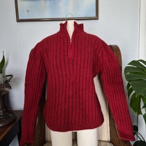 Lands' End Womens Bold Red Zip-Up Sweater